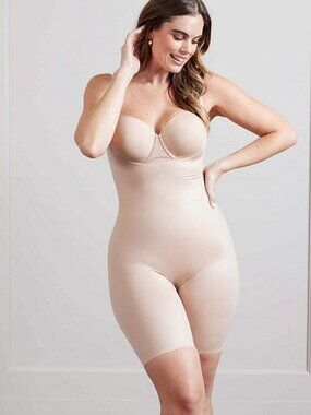 NEW Spanx SPANXshape™ Invisible Open-Bust Mid-Thigh Bodysuit  XL  $88 Champagne